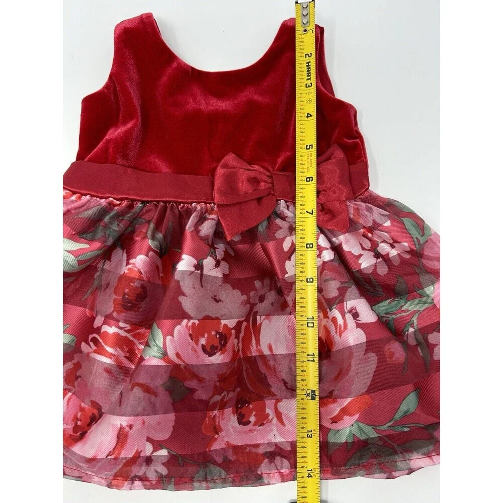 The‎ Childrens Place Red Green Pink Floral Holiday Dress  6-9 M